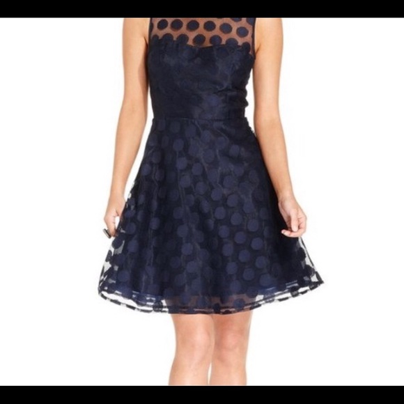 Betsey Johnson Navy Polka Dot Cocktail Dress - Picture 2 of 6